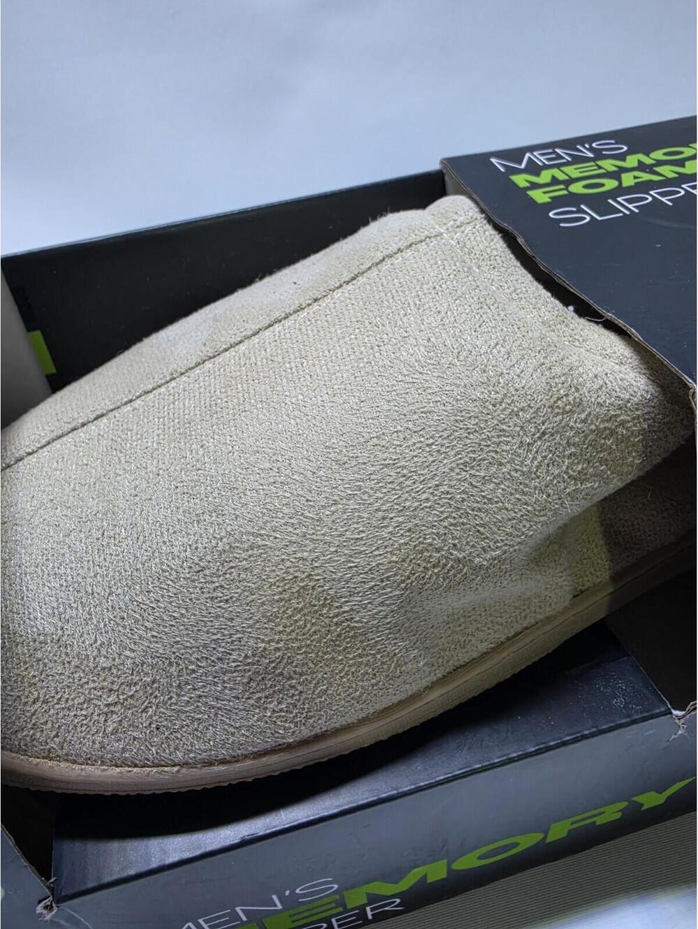 Blue Star Men's Memory Foam Slip-On Slippers Beige Polyester Rubber Sole 9-10 M - Picture 5 of 6